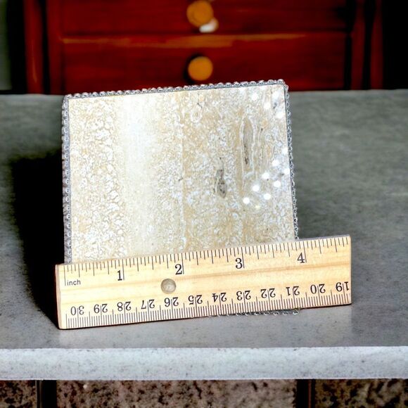 Bejeweled Tile Coaters l Set of 4 l Beige l Black felt bottom l Sparkle Trim - Picture 5 of 7